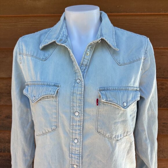 Vintage Levis Stonewash Denim Western Shirt Womens M Snap Front - Picture 8 of 11